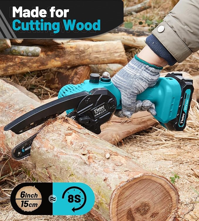 Tietoc Mini Chainsaw 6 Inch Cordless Portable Electric Chain Saw Small Handheld Battery Powered Super Saws Stocking Stuffers for Adults Men Gifts for Men Dad Husband Fathers Women Mom 2025