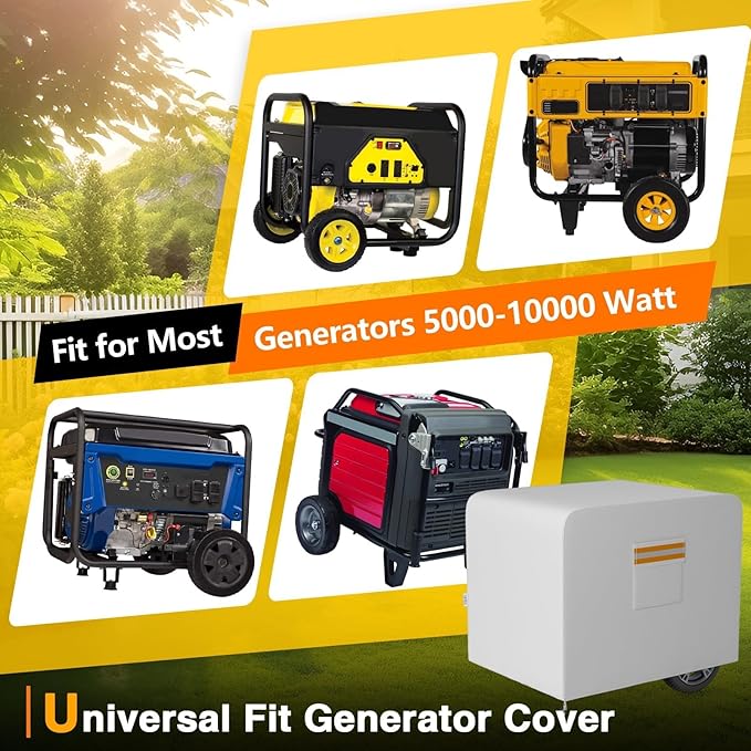 Generator Cover 32”L x 24”W x 24”H Heavy Duty Waterproof 420D All-Weather Generator Cover with Storage Pocket Compatible with Most Generators 5000-10000 Watt (Gray)