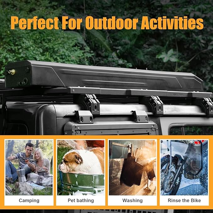 Solar Shower 30L Roof Rack Mounted Off-Road Shower with High Pressure Water Gun Spray Head for Camping Water Storage and Outdoor Activities