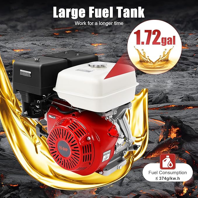 420CC 15Hp Gasoline Engine 9700W Mini Bike Engine Pull Start Air Cooling Go Kart Motor 4-Stroke Small Gas Engine 3000-3600Rpm for Water Pumps Vibrators Generators with 1.72 Gallons Fuel Tank