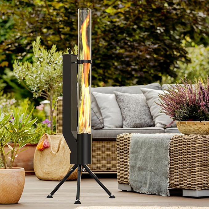 ONLYFIRE OUTDOOR LIVING 58 Patio wood pellet Fire Pit with Ash Tray Portable Pellet Heater for Camping Backyard Porch Coffee Shop Outside Restaurant Bonfire Party RV Tailgating Beach FP042
