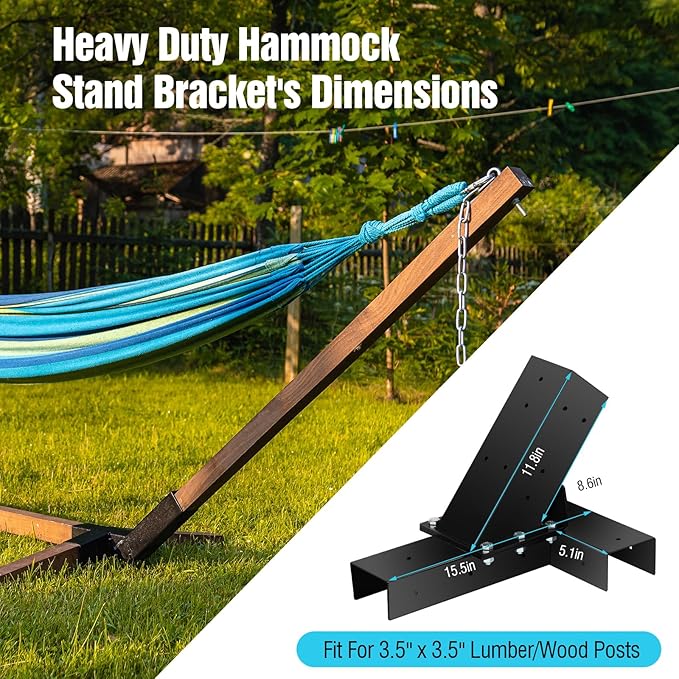 Hammock Stand Bracket Heavy Duty DIY Hammock Bracket Kits Fit for 4 x 4 (Actual 3.5 x 3.5) Lumber /Wood Posts 500 LBS Capacity Black Powder Coated-2PACK