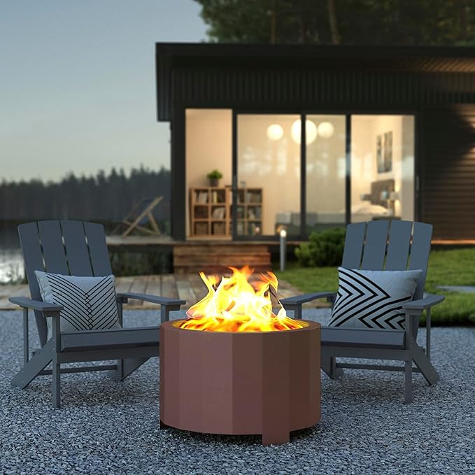 Flash Furniture Titus Commercial Grade Wood Burning Smokeless Outdoor Firepit - Bronze Finish - 27 inches - Portable - Waterproof Cover