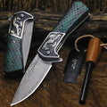 BA-KOR B21A Devil Tiger (XL) 248mm Damascus pocket knife featuring stainless steel and resin aluminum honeycomb-pattern handle &amp(5.9IN) cerium igniter suitable for both men and women as a campin
