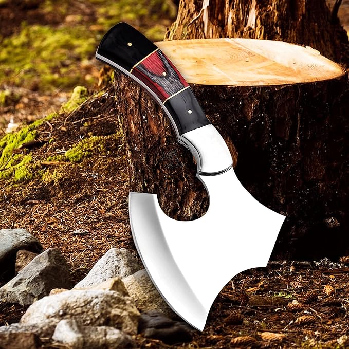 Handmade Stainless Steel Camping Hatchet Axe Hunting Knife 10.50 Full Tang Small Axe Camp Hatchet with Leather Sheath Survival Hatchet Tomahawk Axe for Outdoor Bushcraft Hiking KKH-42