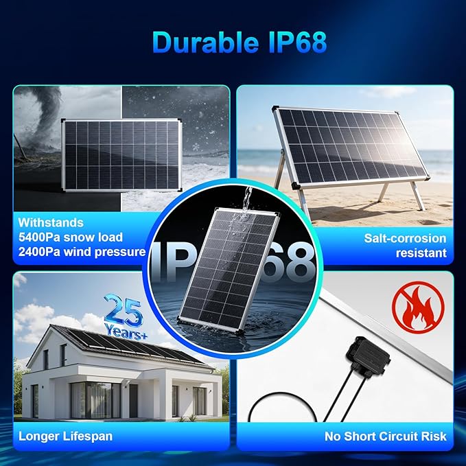 200w Solar Panel200 watt Solar Panel 12v n Type 18bb Solar Panels A+ Grade PV Module IP68 Waterproof25% high Efficiency Solar Cell 200w Solar Panels for Off Grid RV Boat Rooftop Camper