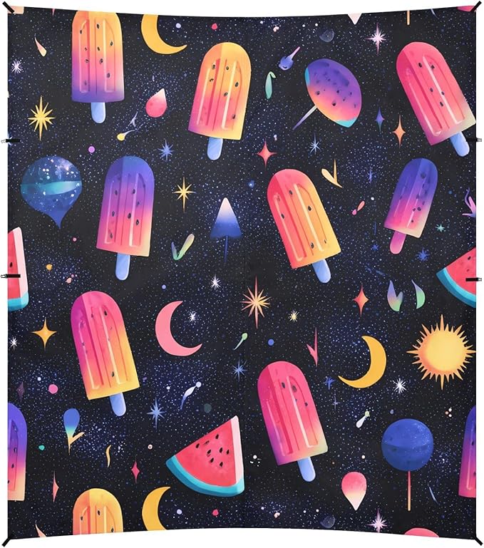 ALAZA Rainbow Popsicle Watermelon Moon Beach Tent Sun Shelter UPF50+ Protection Beach Shade Canopy w/ 4 Sandbags for Outdoor Camping Fishing Backyard Fun Picnic 10x9 ft