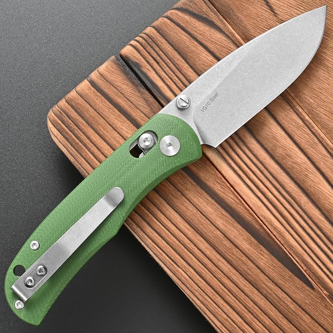 FF22 Folding Pocket Knife VG10 Steel Blade G10 Handle Full Tang Knife for Outdoor Camping Hunting Hiking Survival (Green)