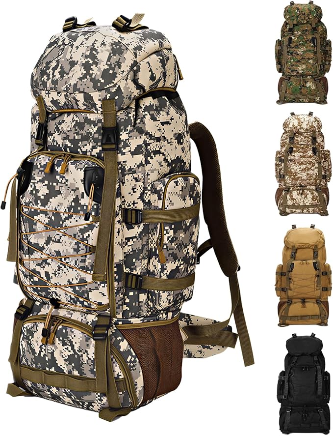 90L Camping Hiking BackpackMolle Military Tactical Rucksack BackpackWaterproof Lightweight Hiking Backpack (City Camo 90L)