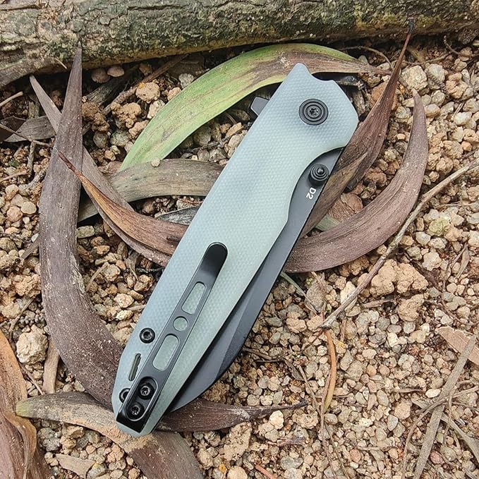 D2 Steel Folding Pocket Knife with Reversible Clip: 3.14 Black Sheepsfoot Blade Liner Lock G10 Handle Small EDC Flipper Knives Camping Tool for Man &amp Women Transparent Green