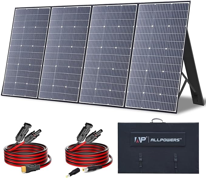ALLPOWERS SP037 400 watt Solar Panel Foldable Portable Solar Charger with 25% High Efficiency Monocrystalline Cells 400w Solar Panel IP67 Waterproof for RV Camping Motorhome Off-Grid Power Backup