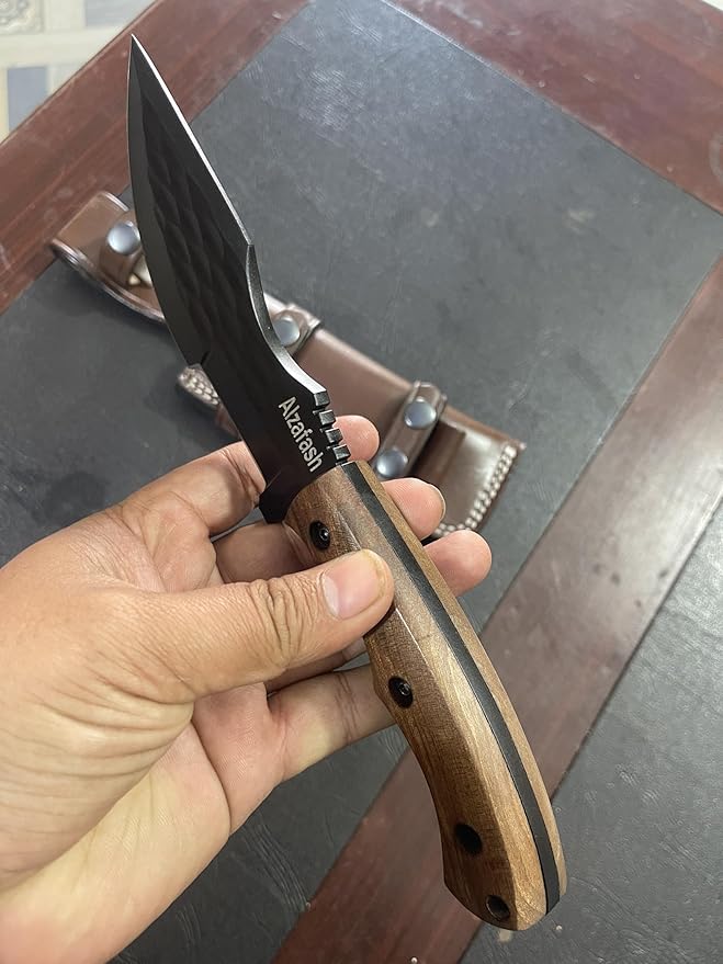 Tracker Knife With Ferro Rod- Large Outdoor Fixed Blade Knife with Scout Style Horizontal Carry Belt Sheath Holster for Hunting Survival Bushcraft and Camping Tactical Knives for Men