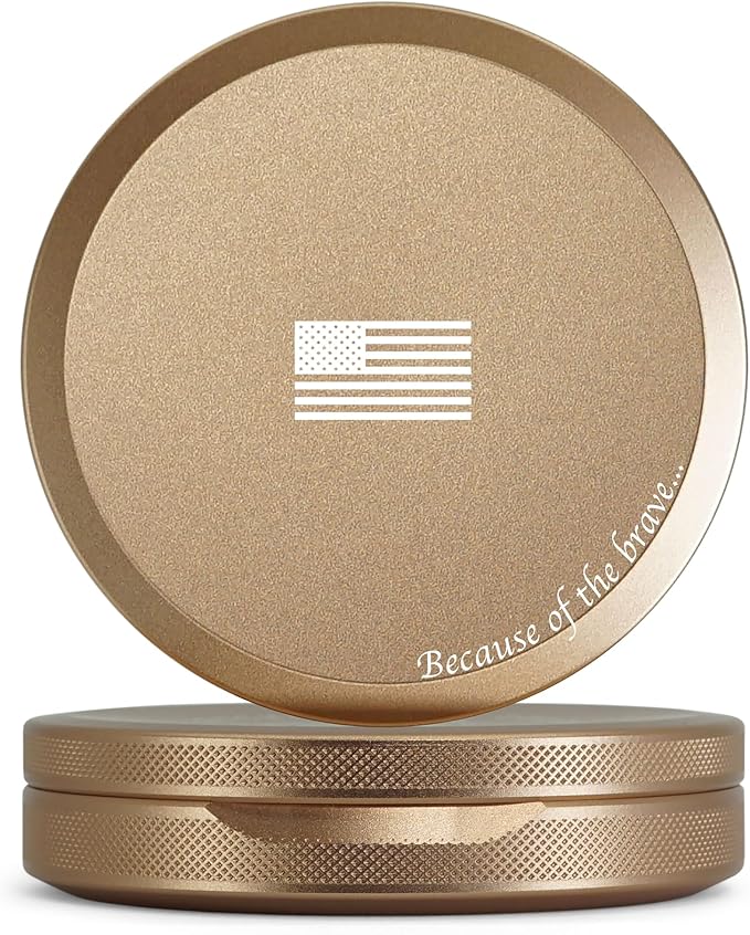 Metal Pouch Can | Aluminum Container for Pouches with Removable Silicone Divider | Airtight O-Ring Moisture Odor Proof EDC Pocket Tin | American Flag Edition (Tall Rose Gold)