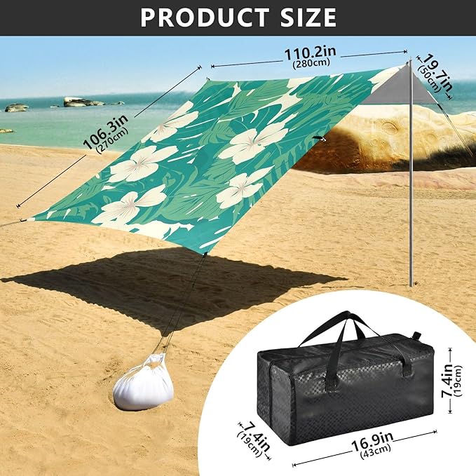 Seamless Pattern Monkey Palm Tropical Hawaiian_2 Beach Canopy UPF50 Waterproof Sun Shelter with Sand Shovel Sandbags for Backyard and Camping