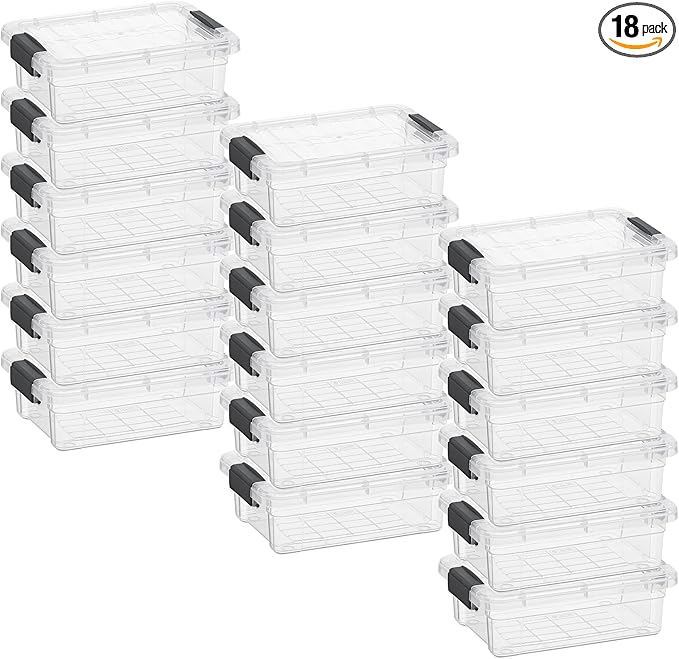 Superio Clear Storage Boxes with Lids 1.27 Quart Plastic Container Bins for Organizing Stackable Crates BPA Free Non Toxic Odor Free Organizers for Home Office and Dorm 18 Pack