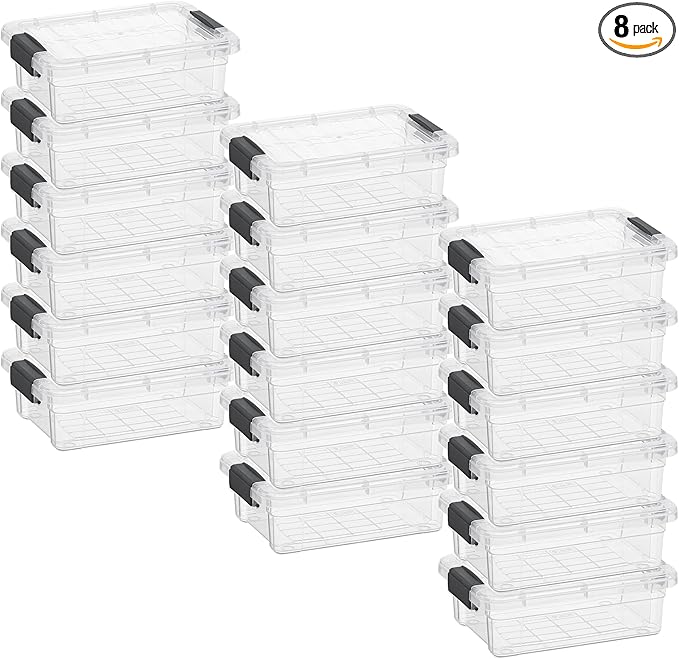 Superio Clear Storage Boxes with Lids 1.27 Quart Plastic Container Bins for Organizing Stackable Crates BPA Free Non Toxic Odor Free Organizers for Home Office and Dorm 8 Pack