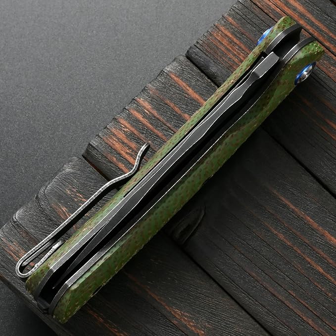 Sitivien ST144 Folding KnifeBlack Stonewashed 14C28N Steel BladeMicarta Handle Pocket Knife for Outdoor EDC CampingSurvivalHikingFishing(Green)