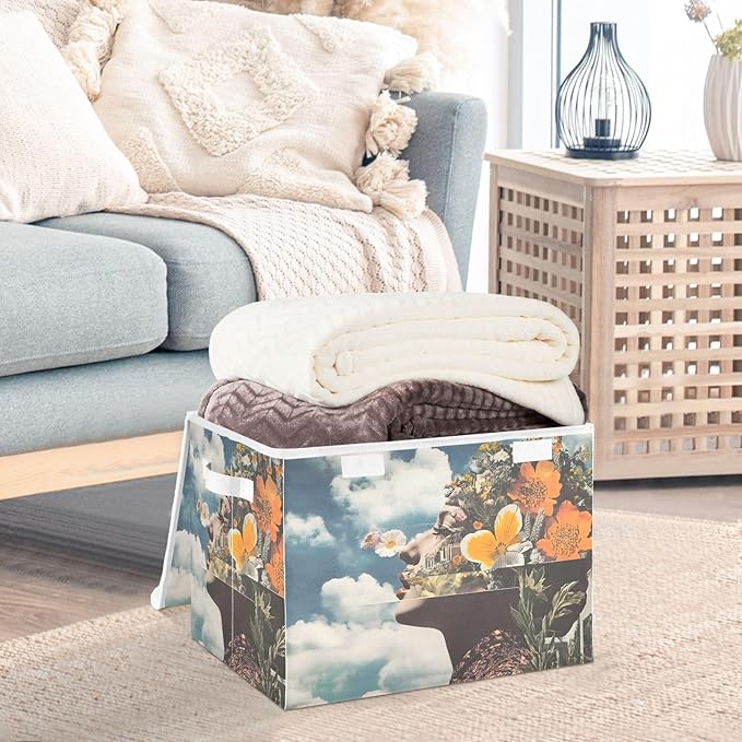 AIXIWAWA Lidded Storage Cube (Abstract Woman) Fabric Foldable Closet Bins with Flip Lid and Handles Organizer Basket Container 16.5 x 12.6 x 11.8 IN