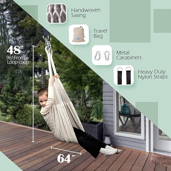 Abby &amp Noah Autism Sensory Swing for Kids &amp Adults | Indoor &amp Outdoor Hammock Chair | Ceiling Hanging Swing for Therapy | Holds Up-to 300Lbs | Autism Sensory Products (Medium - 48x64)
