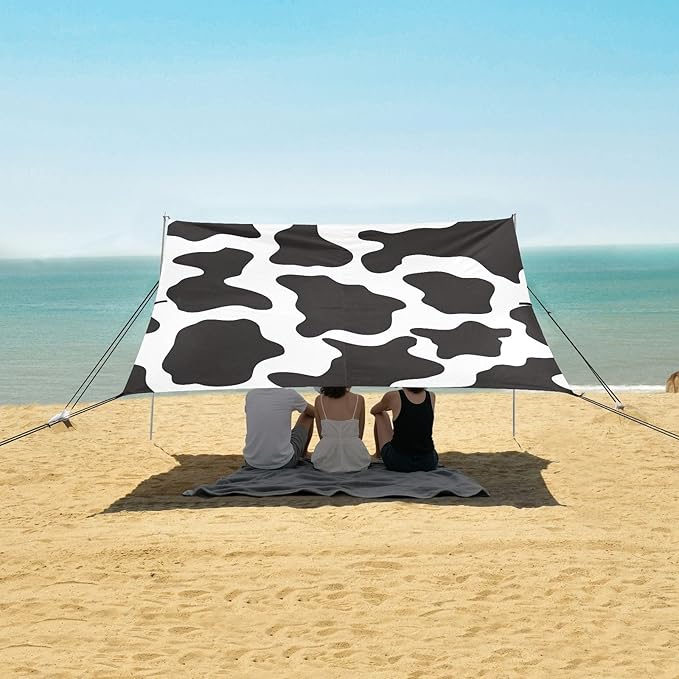 ALAZA Black White Cow Print Pattern Beach Tent Sun Shelter Portable Canopy Sunshade for Outdoor Camping Picnics Backyard Fun 10x9 ft