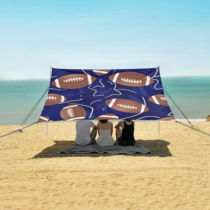 xigua Rugby Beach Tent Sun Shelter with Carrying Bag - Silver Coated Oxford Fabric Beach Canopy for Beach Camping Fishing - Includes Windproof Ropes Sandbags &amp Stakes