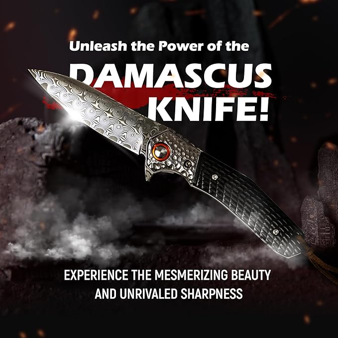 Mini Katana Premium &amp Unique Damascus Pocket Knife - Unmatched Sharpness 67-layer VG10 Steel &amp Durability with Clip Leather Sheath - Ideal for Everyday Use &amp Hunting