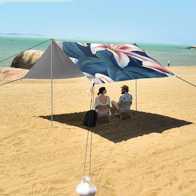 ALAZA Beautiful Pink Lily Beach Tent Sun Shelter Portable Canopy Sunshade for Outdoor Camping Picnics Backyard Fun 10x9 ft