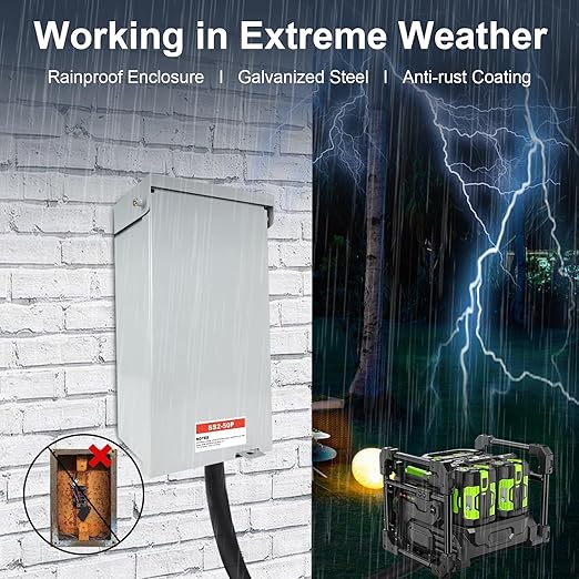 50 Amp Generator Inlet Box NEMA SS2-50P Power Inlet Box for 3R 3 Prong Generator Cord 120/240V 12000W Weatherproof Outdoor Generator Receptacle Use for Emergency Ready