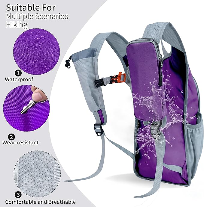Hiking Backpack 10L/15L Small Daypack Lightweight Packable Travel Foldable Water Resistan for Women Men (Deep Purple 10L)