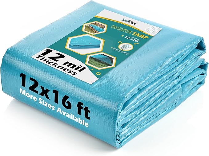 Tarps Heavy Duty Waterproof 12x16-12 mil Thick Camping Tent - Blue Tarp 12x16 UV Resistant Rip &amp Tear Proof with Metal Grommets – Multipurpose Use for Camping Tent Boat RV Car &amp Pool Cov