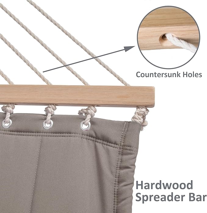 SUNCREAT 2 Person Hammocks for Outside with Stand Extra Large Double Hammock with Wooden Stand Brown