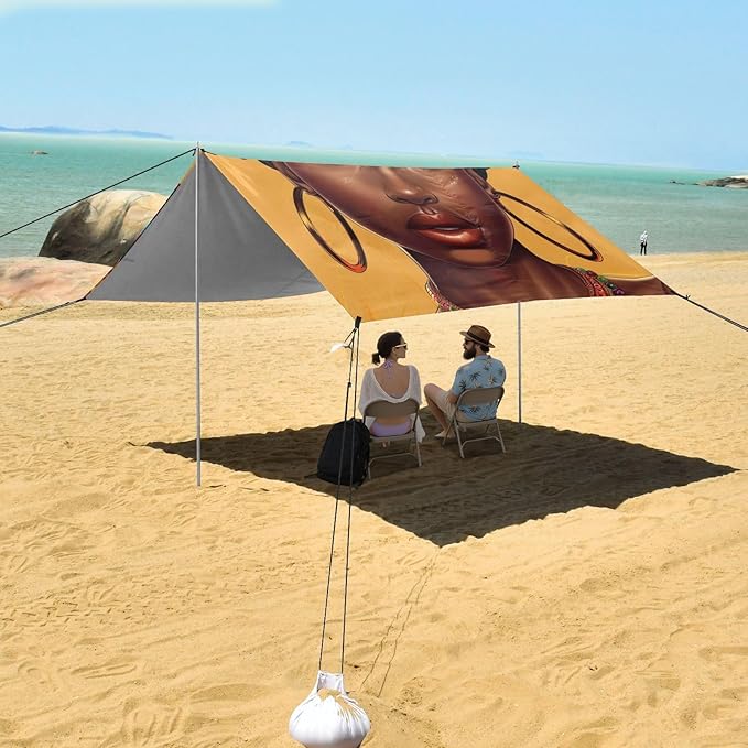 ALAZA Beautiful Black Woman Portrait with African Features Beach Tent Sun Shelter Portable Canopy Sunshade for Outdoor Camping Picnics Backyard Fun 10x9 ft