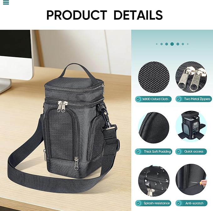 Travel Bag Padded Compatible with Anker Solix C300 DC/Jackery Explorer 240D Carrying Bag with Adjustable Shoulder Strap Side Zipper Portable Storage Case Cover for Solix C300 DC