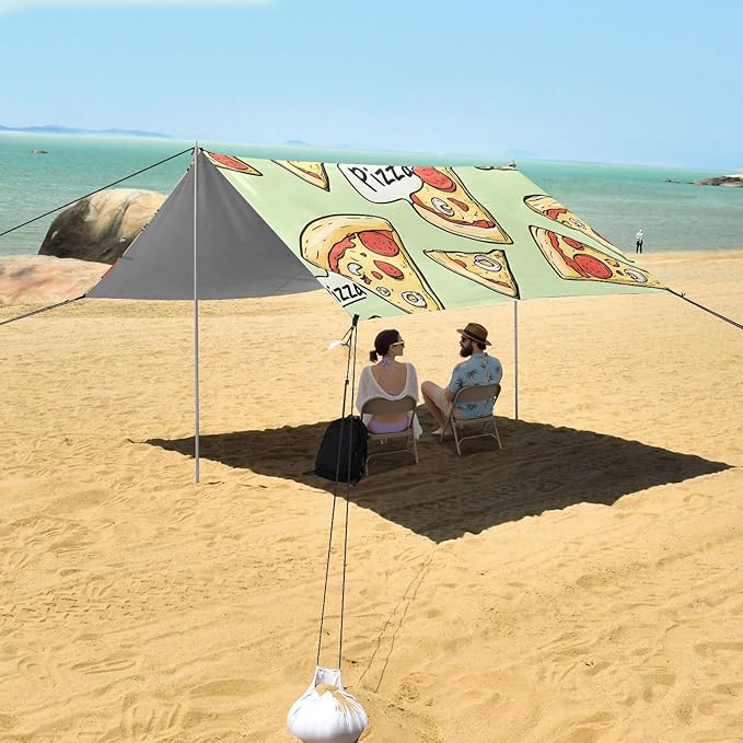 ALAZA Pizza Slice Word Pattern Beach Tent Sun Shelter Portable Canopy Sunshade for Outdoor Camping Picnics Backyard Fun 10x9 ft