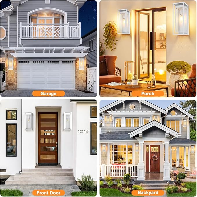 Large Outdoor Wall Sconce 2 Pack 19 White Outdoor Light Fixture Exterior Lighting Fixtures Anti-Rust Porch Lights with Clear Glass for Front Door Garage