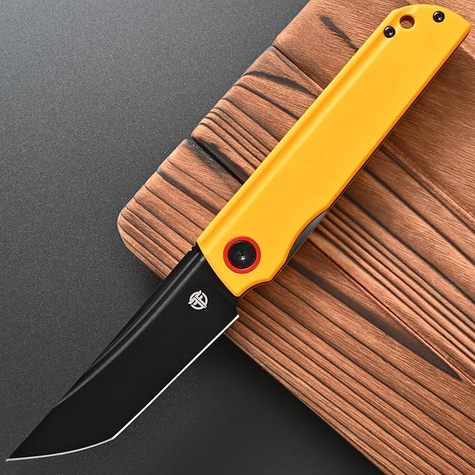 FF15 Folding Pocket Knife AUS-10 Steel Blade G10 Handle EDC Tool Knife Pocket Clip for Men Women Outdoor Camping Hunting Survival(Yellow)