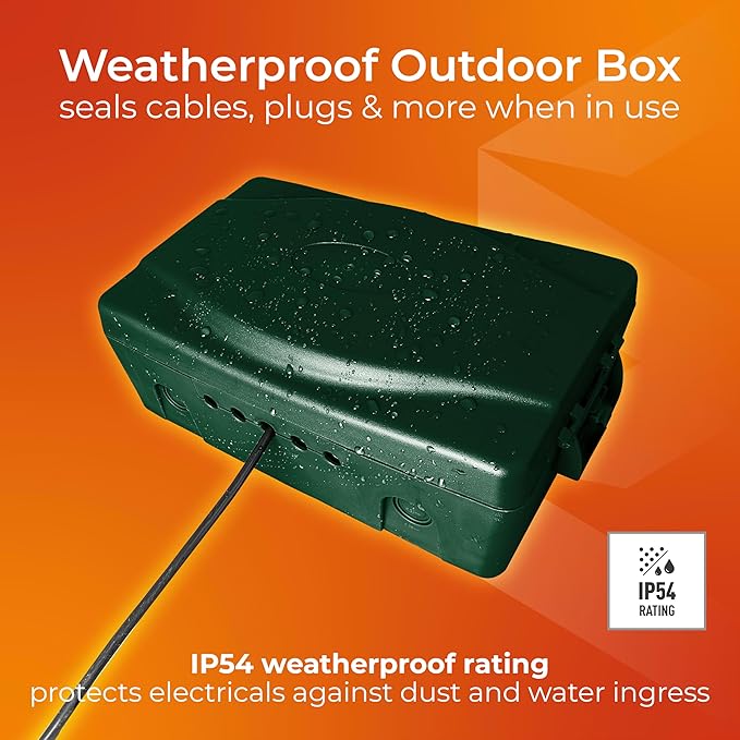masterplug IP54 Weatherproof Enclosure Box for Outdoor Electrical Power Connections - Green
