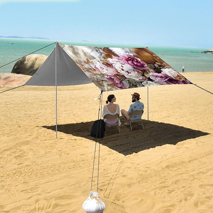 ALAZA Watercolor Retro Fox Beach Tent Sun Shelter Portable Canopy Sunshade for Outdoor Camping Picnics Backyard Fun 10x9 ft