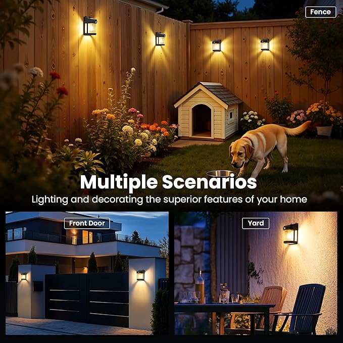 PEVOROS Solar Fence Lights 4 Pack Solar Motion Fence Deck Lights Outdoor 3 Modes for Step Wall Step Shed Patio Front Door Garage (6x3.6x2.2 inch)
