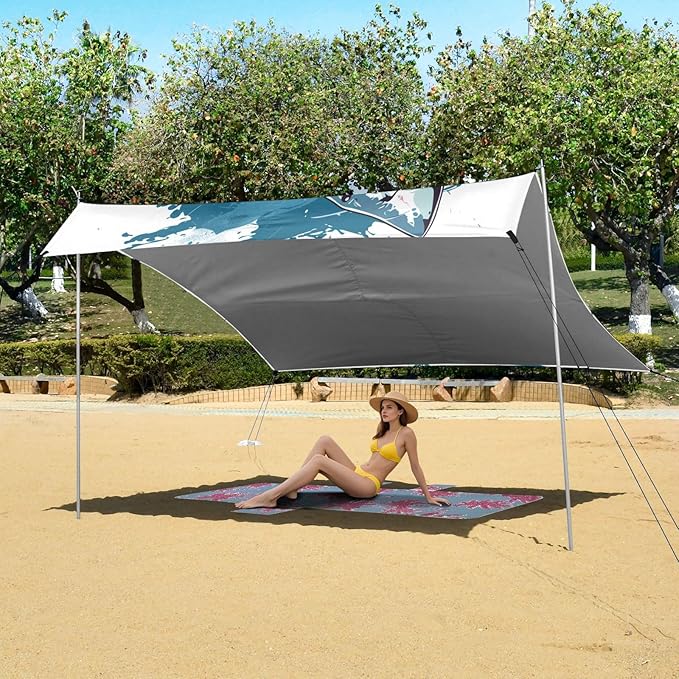 ALAZA Cruel Shark Beach Tent Sun Shelter UPF50+ Protection Beach Shade Canopy w/ 4 Sandbags for Outdoor Camping Fishing Backyard Fun Picnic 10x9 ft