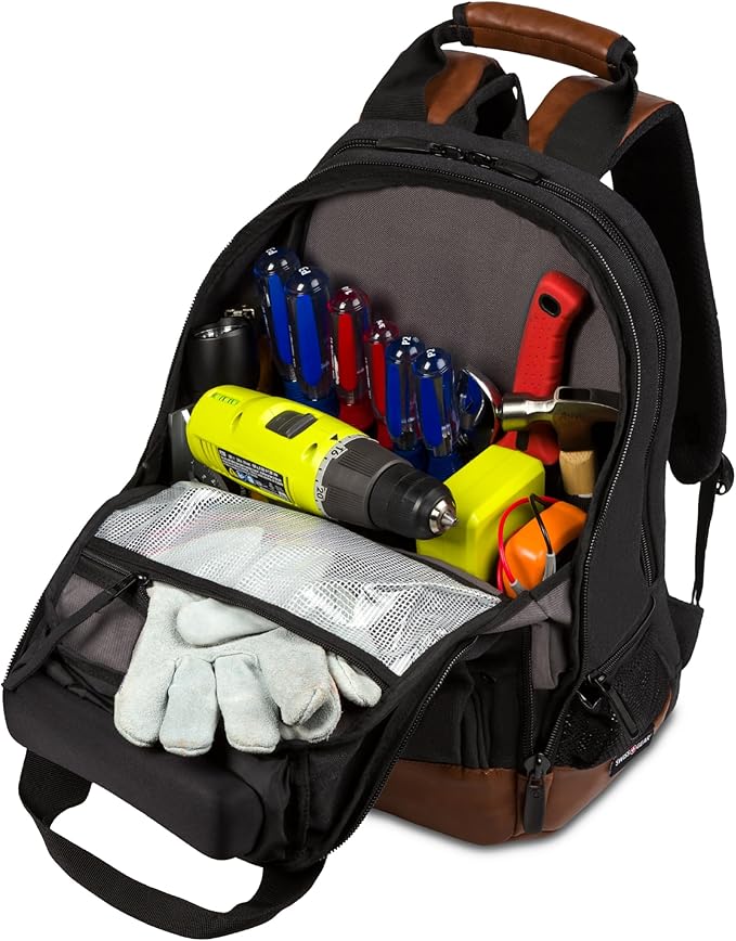 SwissGear Tool Bag Backpack Fits Up to 15-Inch Laptop Work Pack Black/Brown Canvas