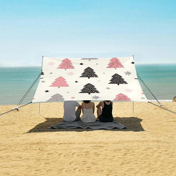 Beach Canopy with Windproof Ropes &amp Sandbags Beach Tent Sun Shade Sun Shelter for Camping Trips Fishing Backyard Fun or Picnics Pine Tree