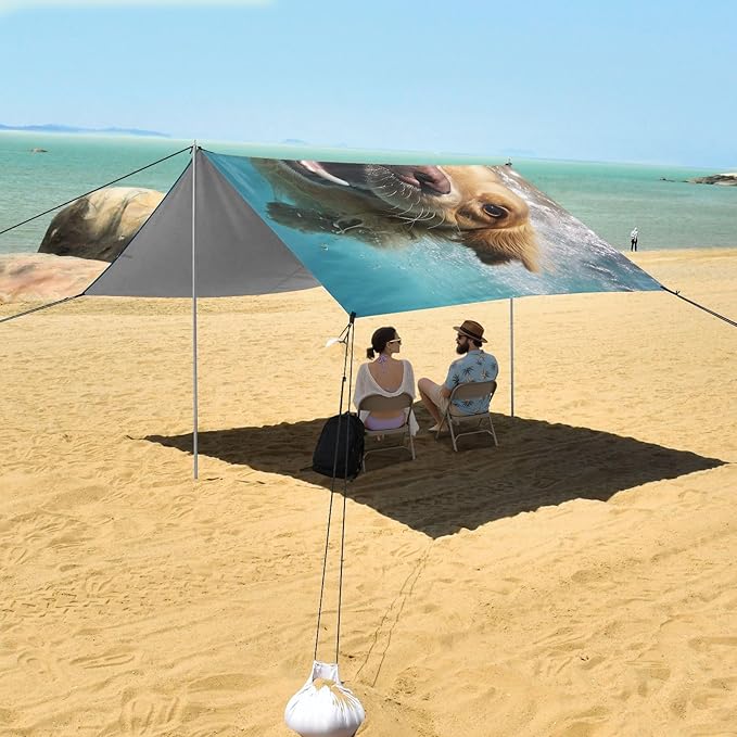 ALAZA Dog Golden Retriever Underwater Beach Tent Sun Shelter UPF50+ Protection Beach Shade Canopy w/ 4 Sandbags for Outdoor Camping Fishing Backyard Fun Picnic 10x9 ft