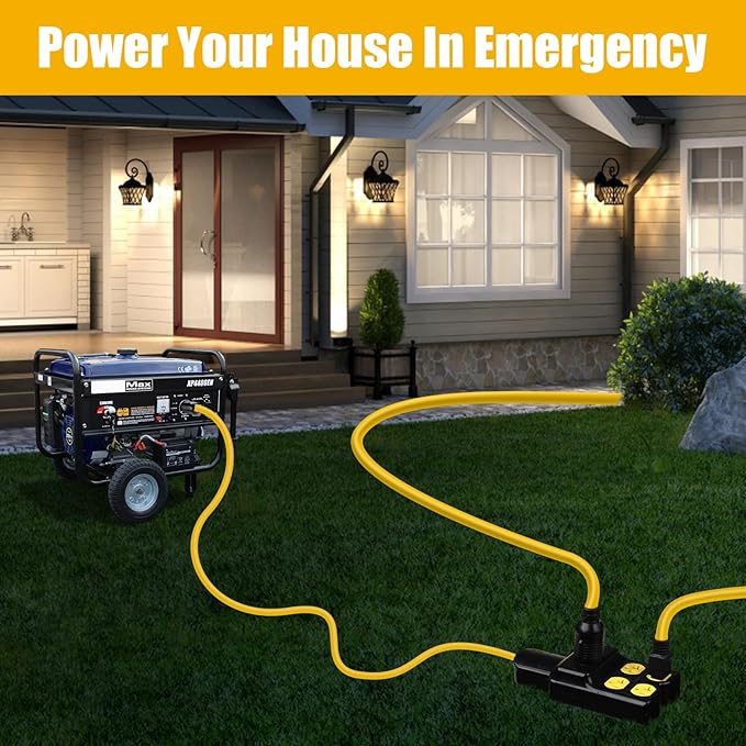 NEMA L14-30P to 4X 5-20R/5-15R&ampL14-30R Generator Adapter Extension Cord 4 Prong 30 Amp to 110VTwist Locking to 15 Amp/20 Amp Household Outlet 125/250V 7500 Watts ETL Listed (10FT)