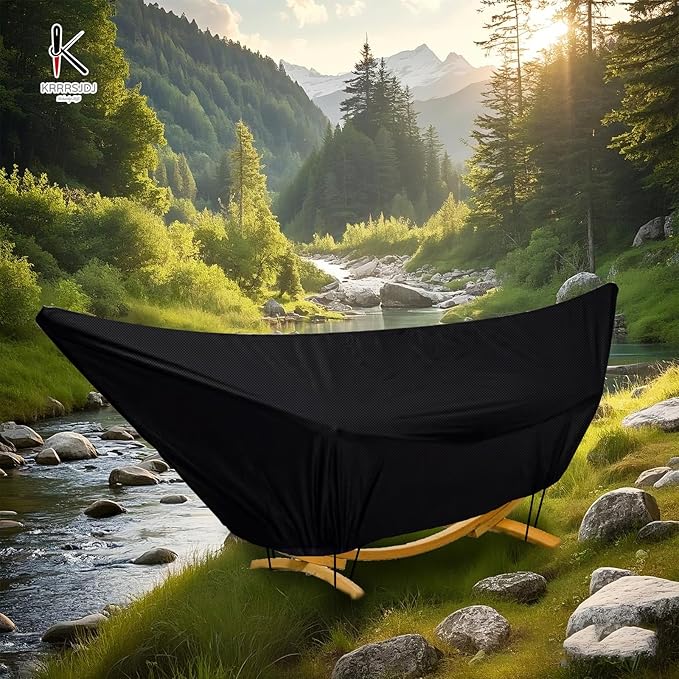 Outdoor Waterproof Hammock Cover for 11-12FT Hammock Standwith Zip and Elastic Ropesand It has Windproof Effect420D Heavy Duty Oxford (Black11-12foot)