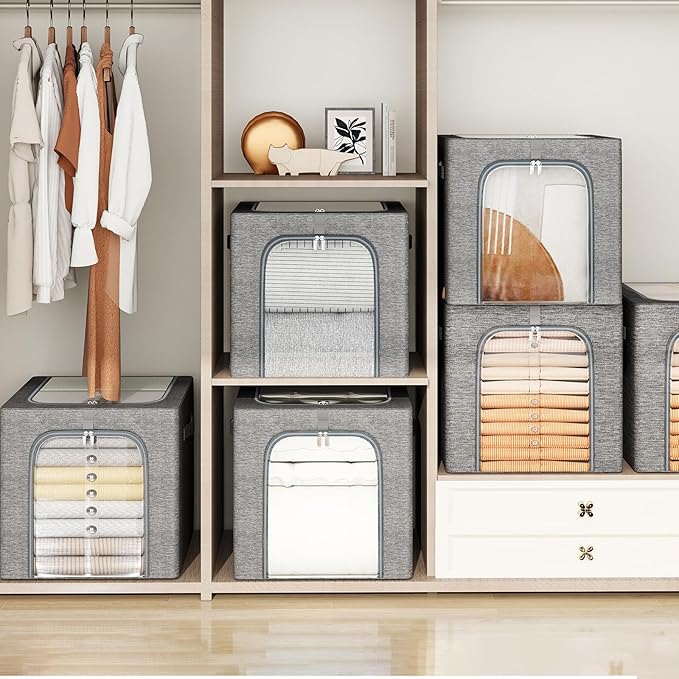 GoMaihe Clothes Storage Bin with Metal Frame 55L &amp 40L 6-Pack