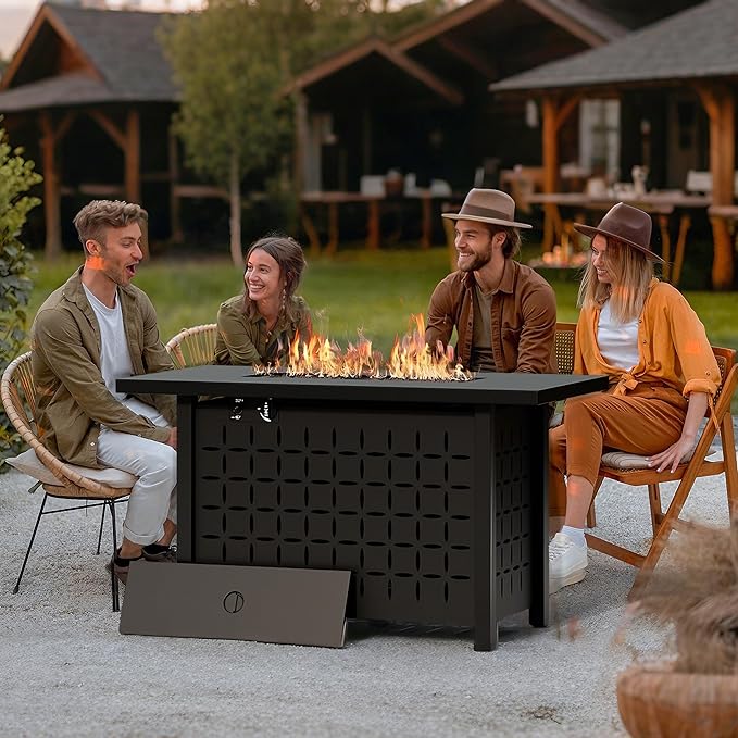 Vongrasig 43 Gas Fire Pit for Outside 50000 BTU Outdoor Propane Fire Pit Table with Lid &amp Lava Rock Steel Rectangular Fire Table for Patio Backyard Deck Garden Black