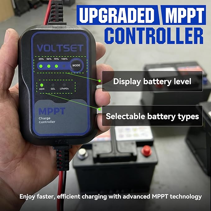 Voltset Solar Panel Kit 20W 12V with MPPT Controller Solar Battery Trickle Charger Maintainer Waterproof Solar Panel with Adjustable Mount Bracket for Boat RV Motorcycle Marine