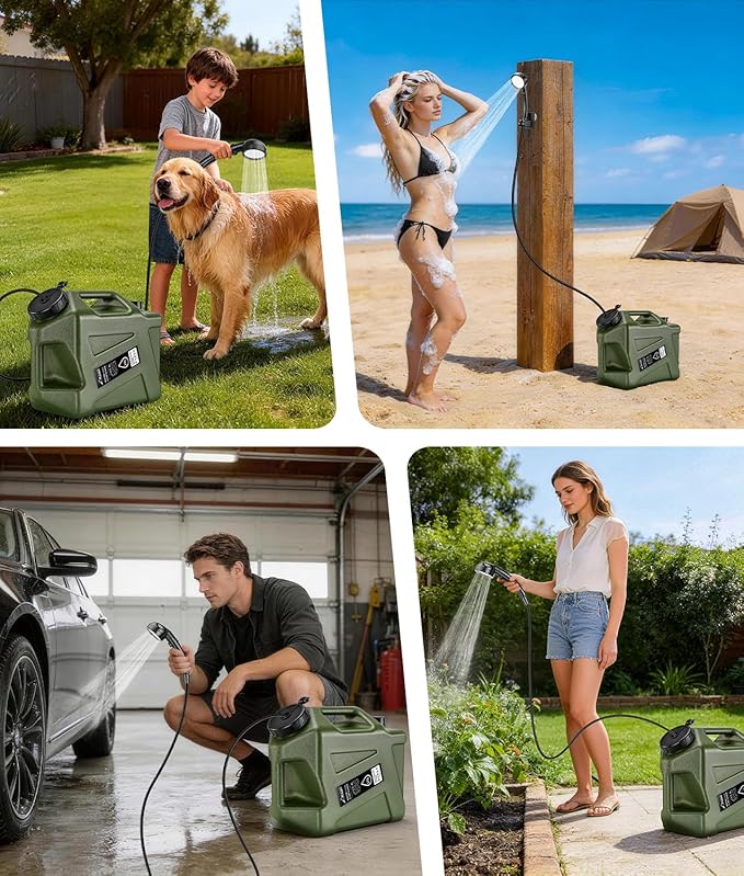 2026 Portable Shower for Camping with 5-Gallon Water Jug Rechargeable Camping Shower Food Grade Material Water Containers for Fruit &amp Vegetables Wash Integrate Design for Outdoors Hiking