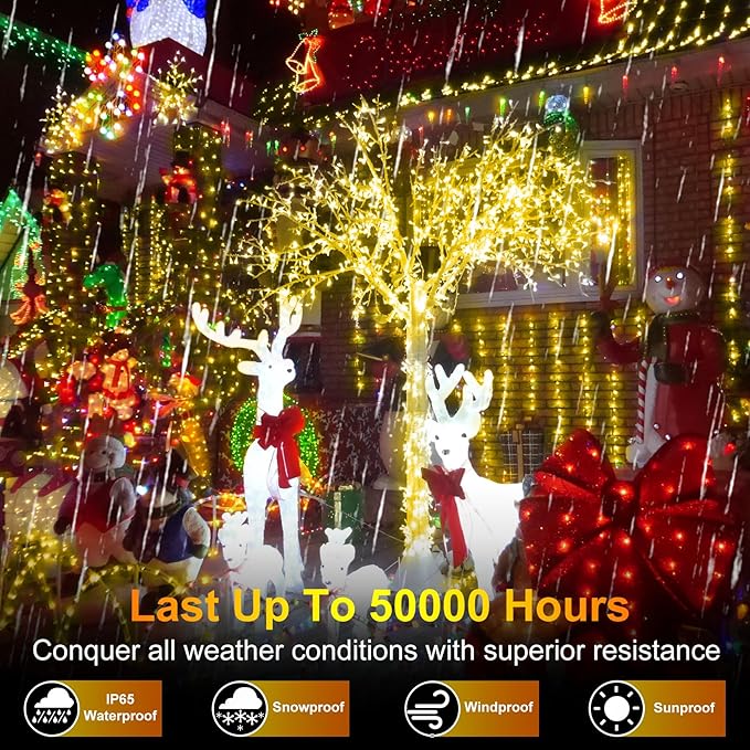 509FT Christmas Lights Outdoor 1350 LED Christmas Tree Decorations Lights with 8 Modes &amp Timer Memory Plug In Clear Wire Waterproof LED Xmas Lights for Yard Trees Wedding Party Holiday (Warm Whit